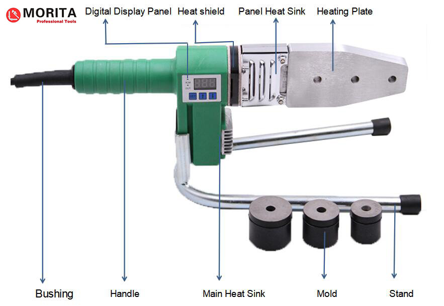 O soldador plástico da fusão da tubulação 20-25-32mm 800W/220V para as tubulações de PPR, de PE, de PP, de PVDF e de PB pode soldar a tubulação de canto