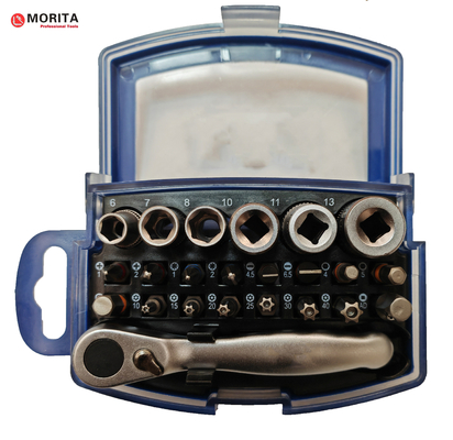 Parafuso e Socket & bit set 1/4" drive 25 pcs S2/CR-V aço com girador clipe cintura Mini chave de trincoleta