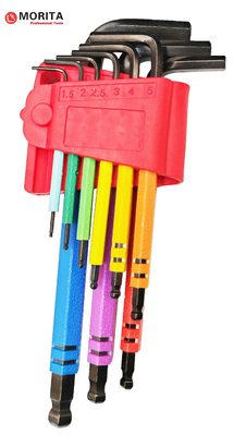 Configuração de chaveira e tomada Multicolor Ball End Allen Key Set 9 Pce CR-V Steel Diamond Shaped Tips Design