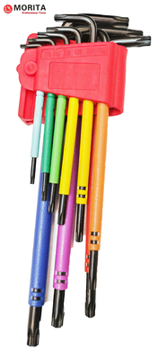 Conjunto de chaveira e tomada Multi Color Torx End Allen Key 9 Pce CR-V Aço T10-T50 envolto em plástico colorido