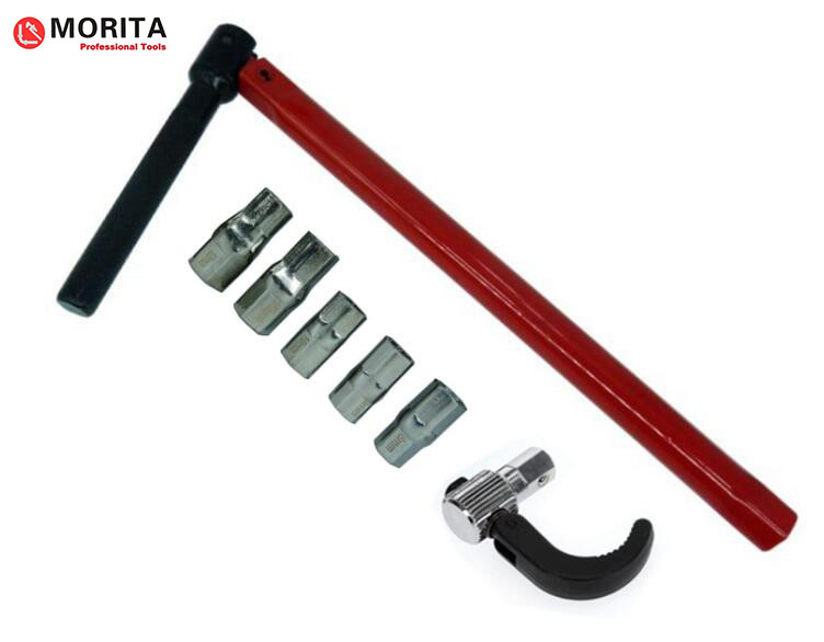 Chave de tubulação Chave de bacia 260 mm para nozes de bacia Cabeças alternativas 9,10, 11, 14 mm Capacidade de abertura 15 mm A 32 mm vermelho