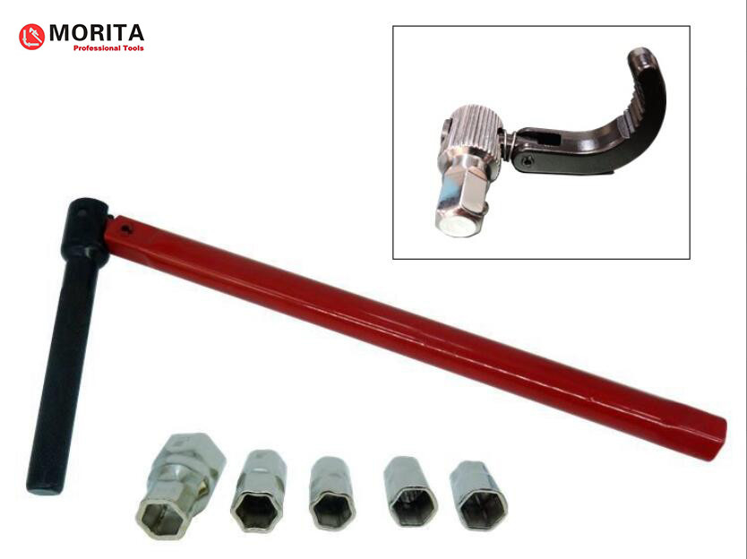 Chave de tubulação Chave de bacia 260 mm para nozes de bacia Cabeças alternativas 9,10, 11, 14 mm Capacidade de abertura 15 mm A 32 mm vermelho